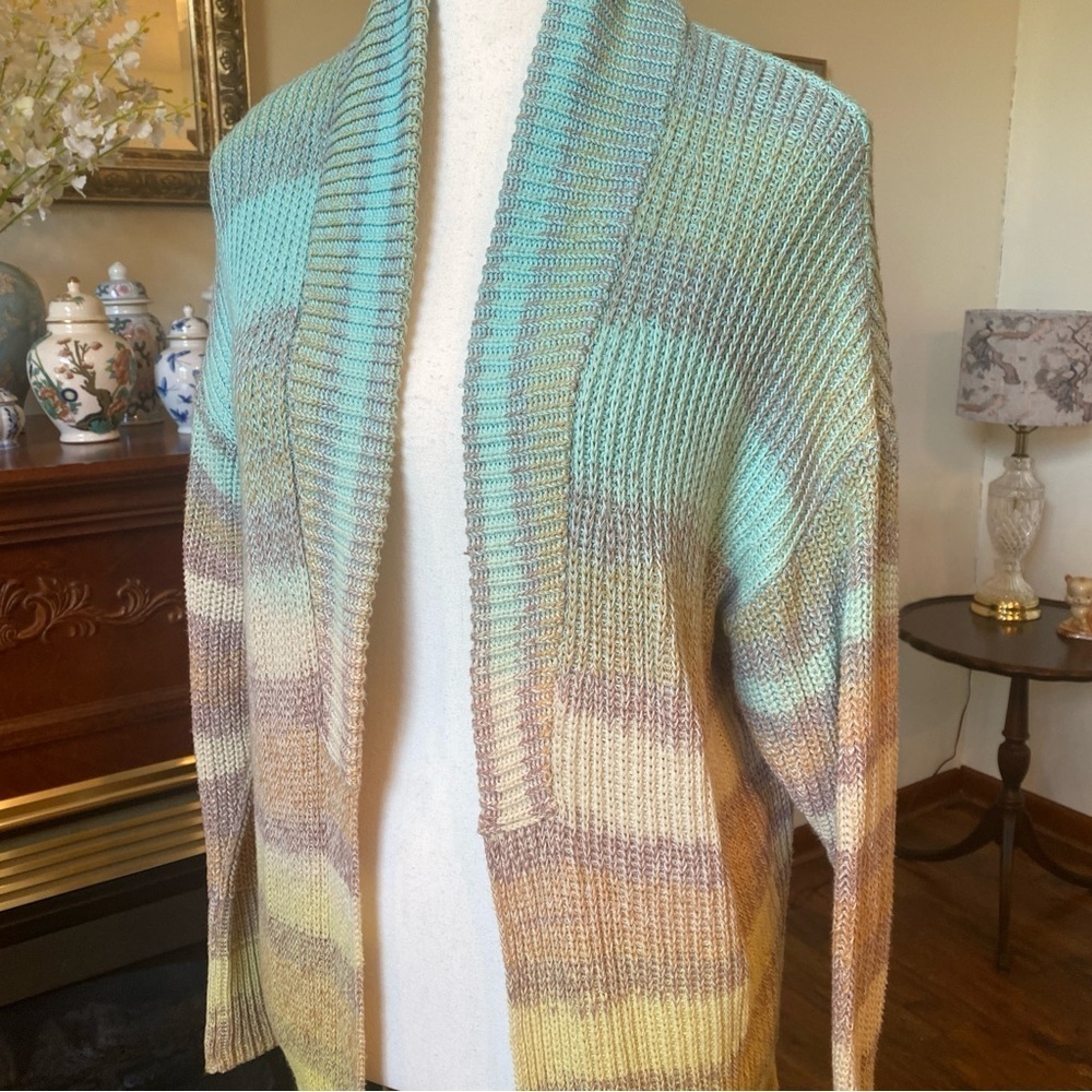 Pilcro • Striped Open Front Shawl Collar Cardigan Sweater • Size XS (Oversized) - Picture 2 of 7